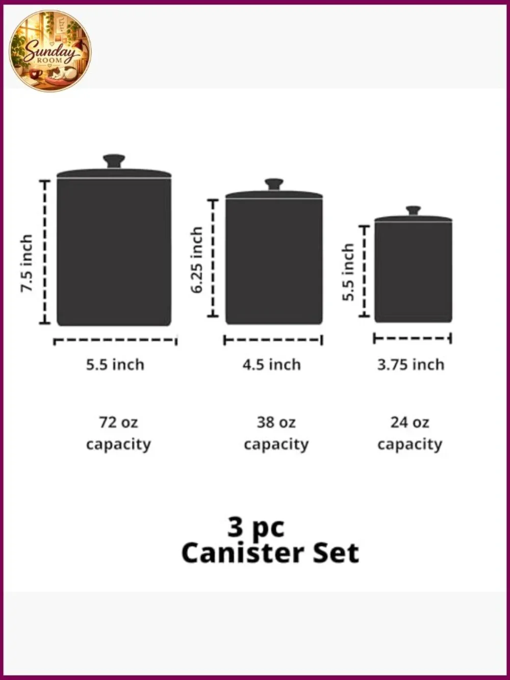 Ceramic Kitchen Canister Set of 3 - Airtight, Hand Wash, Countertop Food Storage